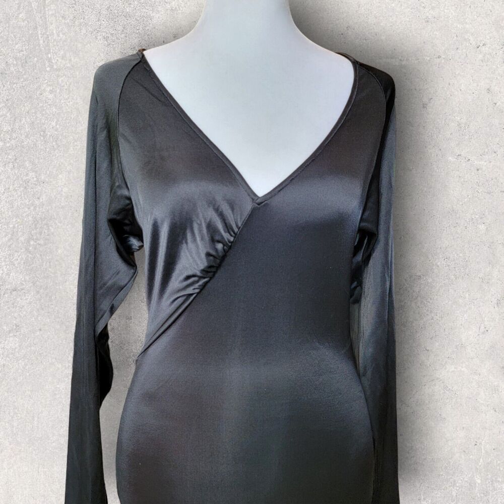 BCBGMAXAZRIA Little Black Dress XS Twisted Band Tunic Form Fitting V Neck New